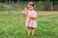 happy baby girl blowing soap bubbles in summer Royalty Free Stock Photo