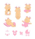 Happy baby girl vector set Royalty Free Stock Photo