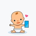 A Happy Baby is holding a smartphone. Vector Illustration