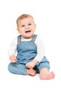 Happy Baby, Infant Kid Sitting on white background, Smiling One year old Child Royalty Free Stock Photo