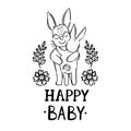 HAPPY BABY KIDS Mothers Day Hare Cartoon Vector Illustration Set Royalty Free Stock Photo