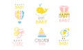 Happy Baby Logo Design Collection, Baby Store, Children Toys Cute Hand Drawn Emblems Vector Illustration