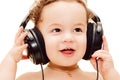 Happy baby wearing big black headphones Royalty Free Stock Photo