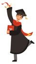 Happy bachelor with diploma. Graduation cartoon character