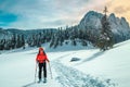 Ski touring in the deep powder snow, Carpathians, Transylvania, Romania Royalty Free Stock Photo