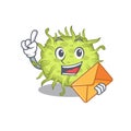 Happy bacteria coccus mascot design concept with brown envelope