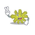 Happy bacterium cartoon design concept with two fingers