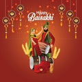 Happy Baisakhi Celebration Background with Punjabi Man Playing Dhol, Young Woman Dancing and Indian Sweet (Laddu Royalty Free Stock Photo