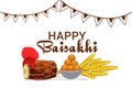 Happy Baisakhi festival of Punjab in India with harvest, sweets, dhol and turban