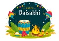 Happy Baisakhi Vector Illustration of Vaisakhi Punjabi Spring Harvest Festival of Sikh Celebration with Drum and Kite