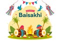 Happy Baisakhi Vector Illustration of Vaisakhi Punjabi Spring Harvest Festival of Sikh Celebration with Drum and Kite
