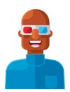 Happy Bald Man Wearing 3D Glasses Flat Vector Illustration Icon Avatar Royalty Free Stock Photo