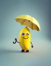 Happy Banana Cartoon Character smiling and holding an umbrella
