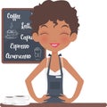 Happy Barista girl smiling and standing facing her coffee shop Royalty Free Stock Photo