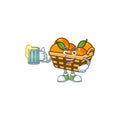 Happy basket oranges mascot design with a big glass Royalty Free Stock Photo