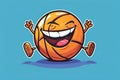 Happy basketball character on a blue background