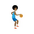 Happy basketball player dribble all opponent team players