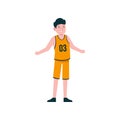 Happy basketball player sportman cartoon character vector illustration design