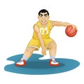 Happy basketball player in uniform with ball isolated on white background. Cartoon illustration