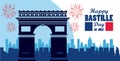 Happy bastille day celebration with arch of triumph