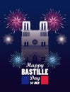 Happy bastille day celebration with Notre Dame Cathedral