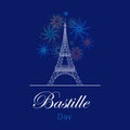 Happy Bastille Day, the French National Day poster and concept design. France independence day celebration card. Royalty Free Stock Photo