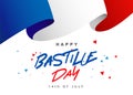 Happy Bastille Day, July 14th. National holiday of France. The canvas of the French flag fluttering in the wind Royalty Free Stock Photo