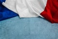 Happy Bastille Day. 14th July. Flag of France on a blue background. Celebrating a public holiday. Independence Day. Greeting card Royalty Free Stock Photo