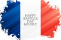 Happy Bastille Day, 14th of July holiday celebrate banner with national flag of France brush stroke background. Royalty Free Stock Photo