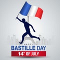 Happy bastille Day Vector Template Design Illustration design. silhouette man running French flag