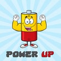 Happy Battery Cartoon Mascot Character Flexing