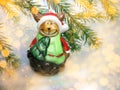 Happy bear on christmas background with garland lights