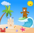 Happy bear cartoon surfing Royalty Free Stock Photo