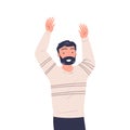 Happy Bearded Man Character Waving Hand and Smiling Vector Illustration