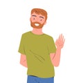 Happy Bearded Man Character Waving Hand and Smiling Vector Illustration