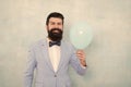 Happy bearded man hold air balloon. just inspired. happiness and success. Party mood. Happy birthday. Happy man with Royalty Free Stock Photo