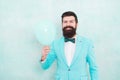 Happy bearded man hold air balloon. just inspired. happiness and success. Party mood. Happy birthday. Happy man with Royalty Free Stock Photo