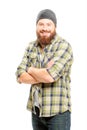 Happy bearded man smiling with hands folded