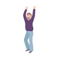 Happy Bearded Man Standing Raising Up Hands Cheering About Something Vector Illustration