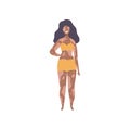 Happy Beautiful African American Woman with Vitiligo, Body Positive, Self Acceptance and Beauty Diversity Concept Vector