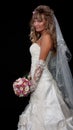Happy beautiful bride on black background Royalty Free Stock Photo