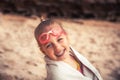 Happy beautiful child girl on beach smiling portrait summer vacation happy childhood lifestyle