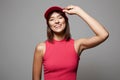 Happy beautiful Girl in Hat. Smiling young woman Royalty Free Stock Photo