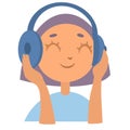 Happy beautiful girl listening music in headphones. flat style illustration. Royalty Free Stock Photo
