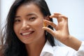 Happy Beautiful Girl With Pill With Cod Liver Oil Omega-3. Nutrition Royalty Free Stock Photo