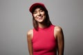 Happy beautiful Girl in Pink Hat. Smiling young woman Royalty Free Stock Photo