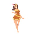 Happy Beautiful Hippie Woman Character, Girl Wearing Retro Style Clothing Happily Dancing at Disco Party Cartoon Vector