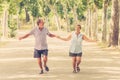 Happy senior couple walking and enjoying life outdoors Royalty Free Stock Photo