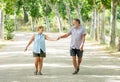 Happy senior couple walking and enjoying life outdoors Royalty Free Stock Photo