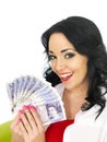 Happy Beautiful Wealthy Young Hispanic Woman Holding Money Royalty Free Stock Photo